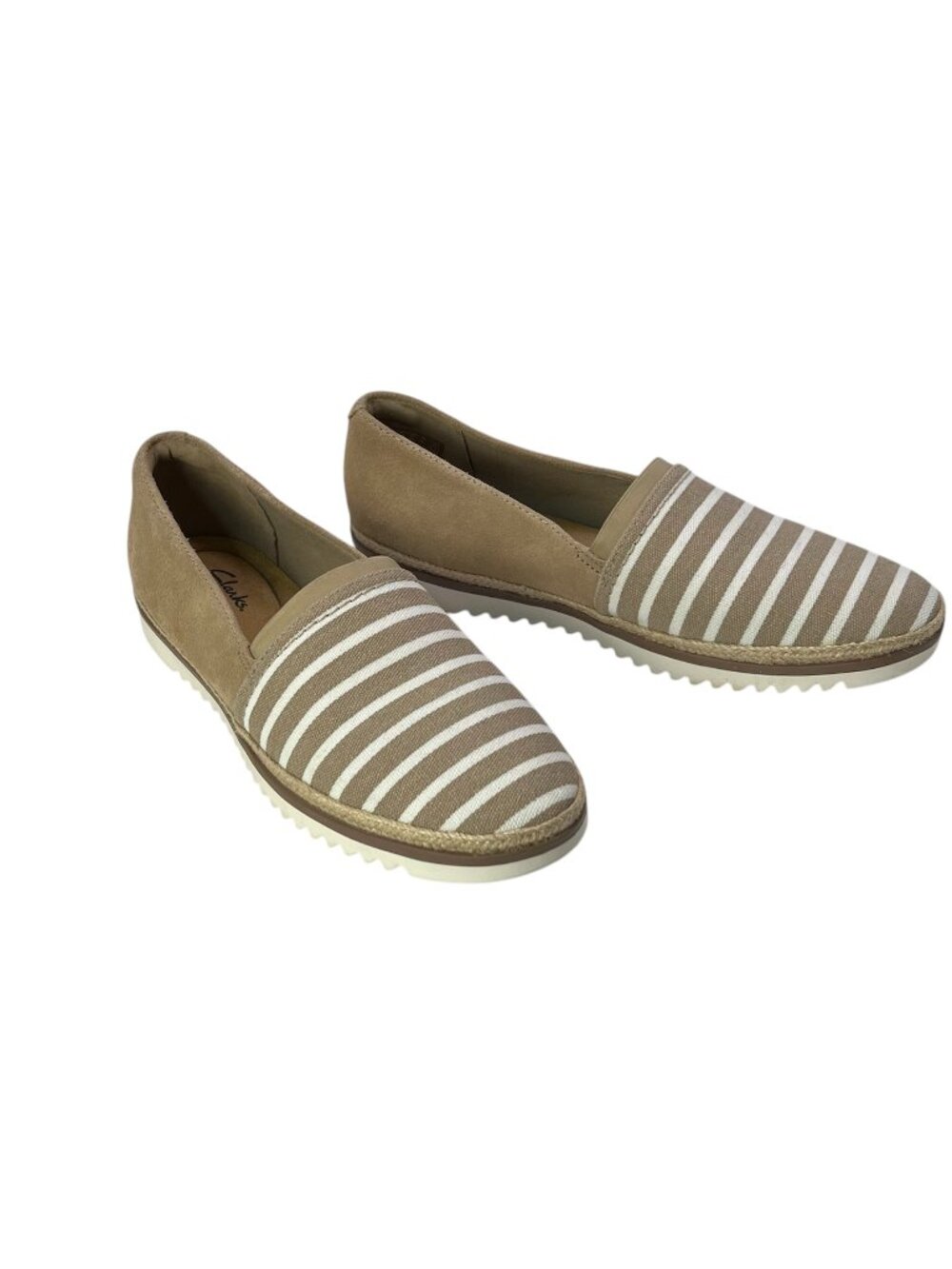 Clarks Womens Serena Paige 9.5 Suede Stripped Canvas Slip On Espadrilles Ortho